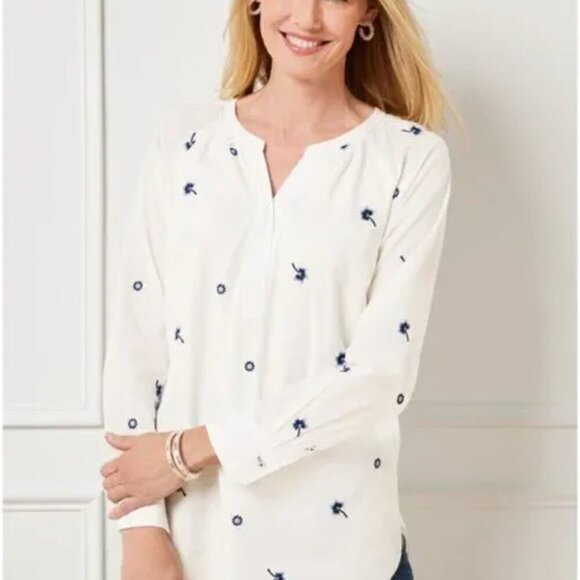 NWOT Talbots Embroidered Popover Tossed Ditsy Blue Floral Size Small Petite - Picture 14 of 16